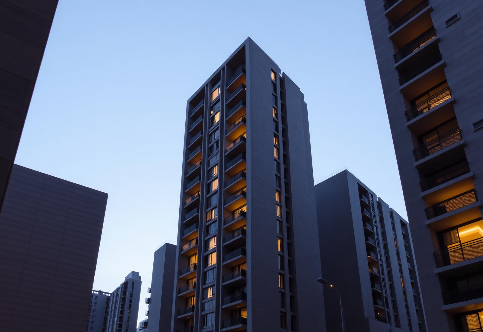 Edifício residencial de concreto ao entardecer